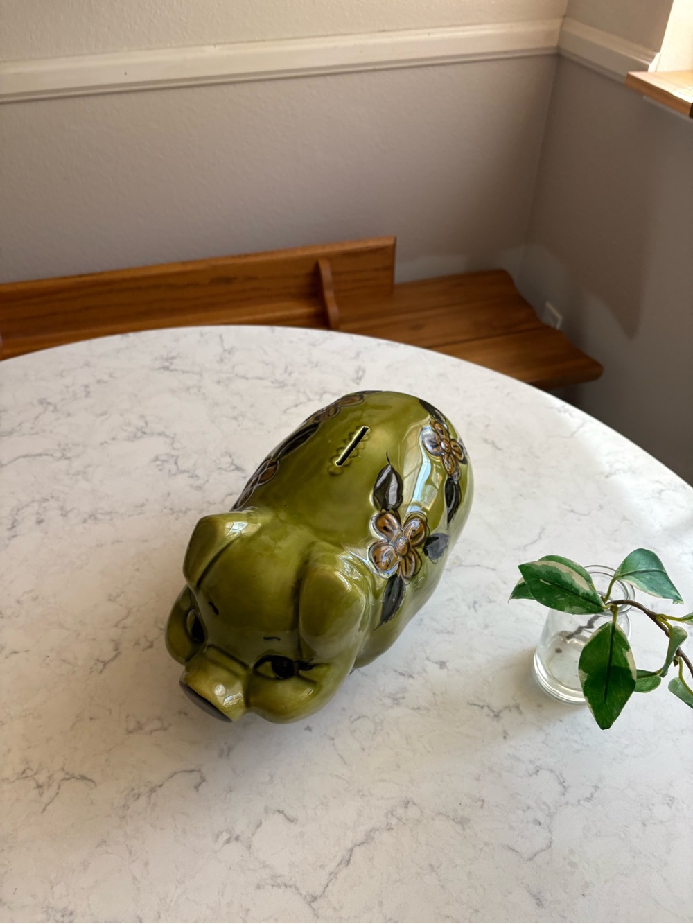 Mid Century Modern Flower Power Green Piggy Bank